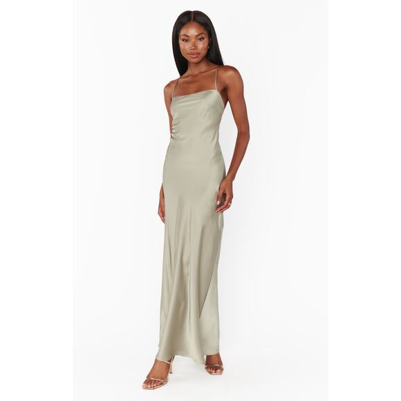 Show Me Your Mumu Dani Slip Dress in Moss Green Luxe Satin S NWT - Picture 3 of 7